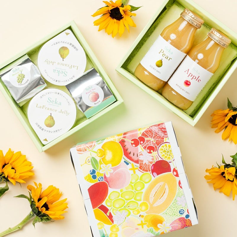 山形ラフランスゼリーとフルーツティー＆国産100％ジュースのミニお重セット